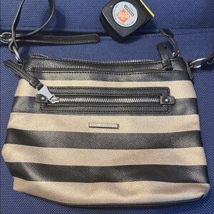 Dana Buchman Black and Cream Striped Crossbody Purse